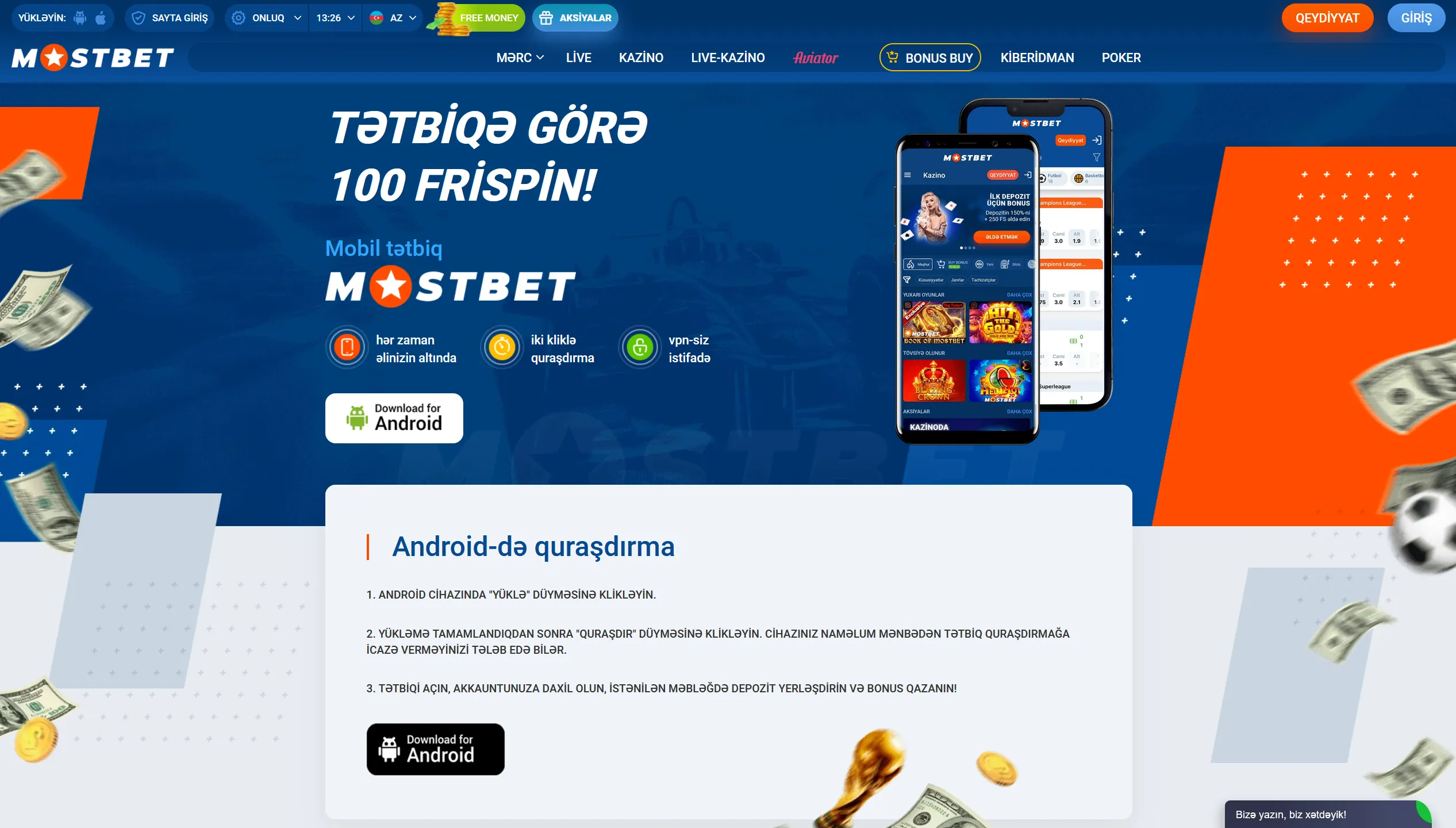 Mostbet mobil tətbiq ekranı