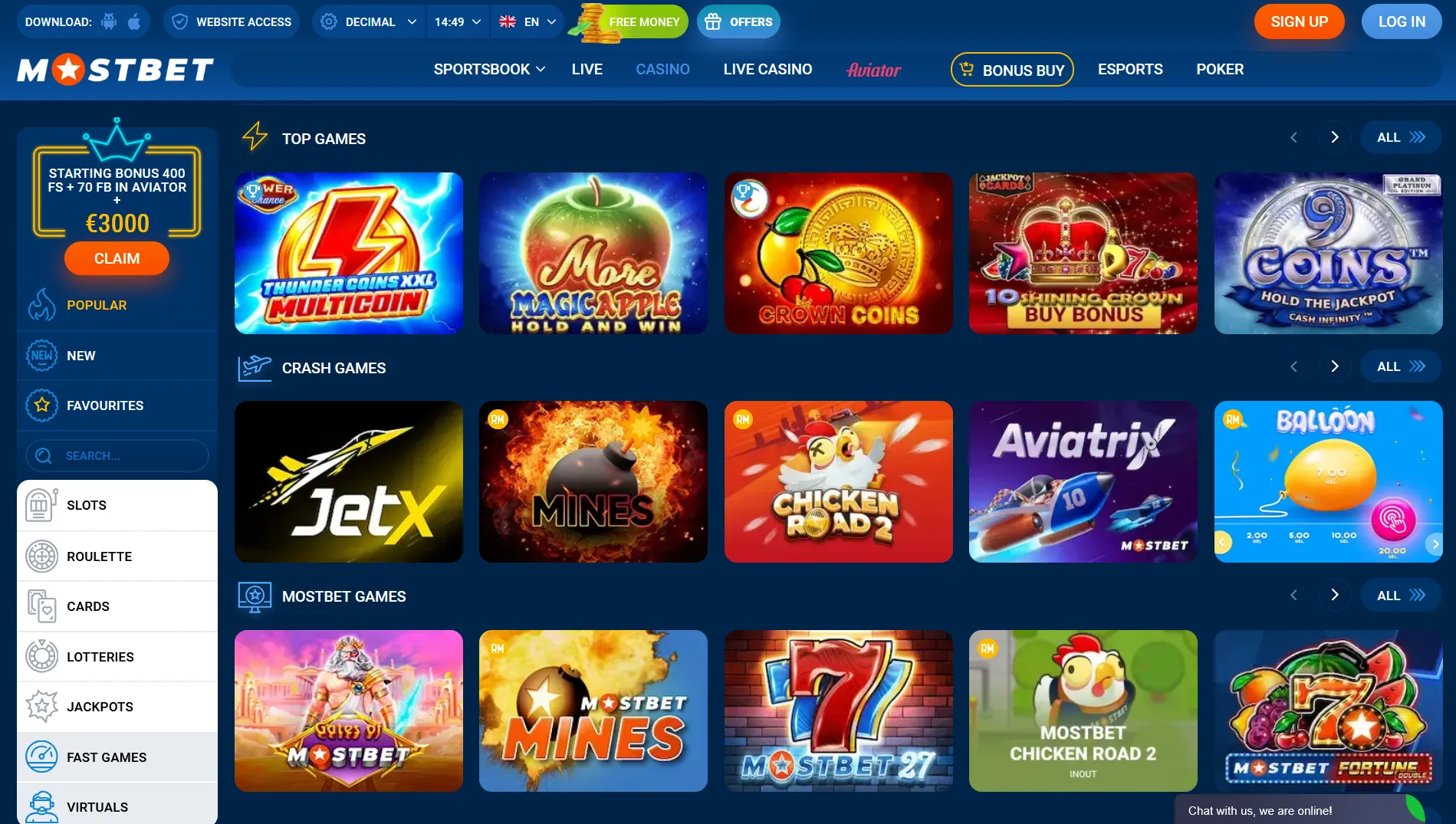 Достъп до слотове и казино на живо в Mostbet app