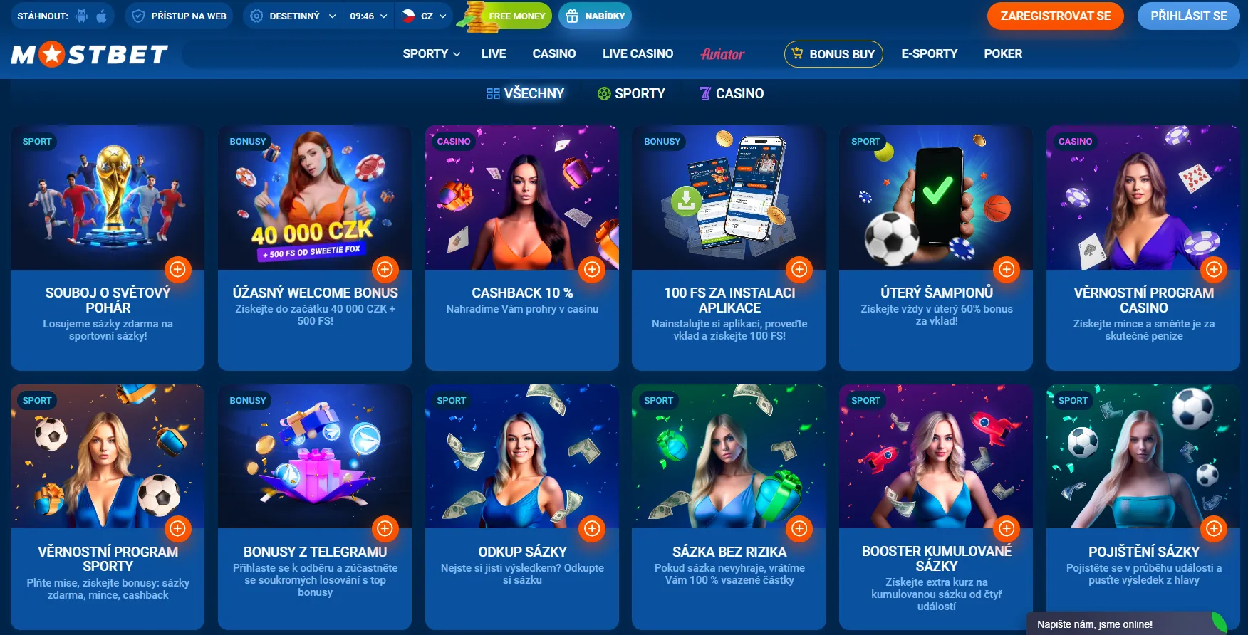 Bonusy a promo akce Mostbet online