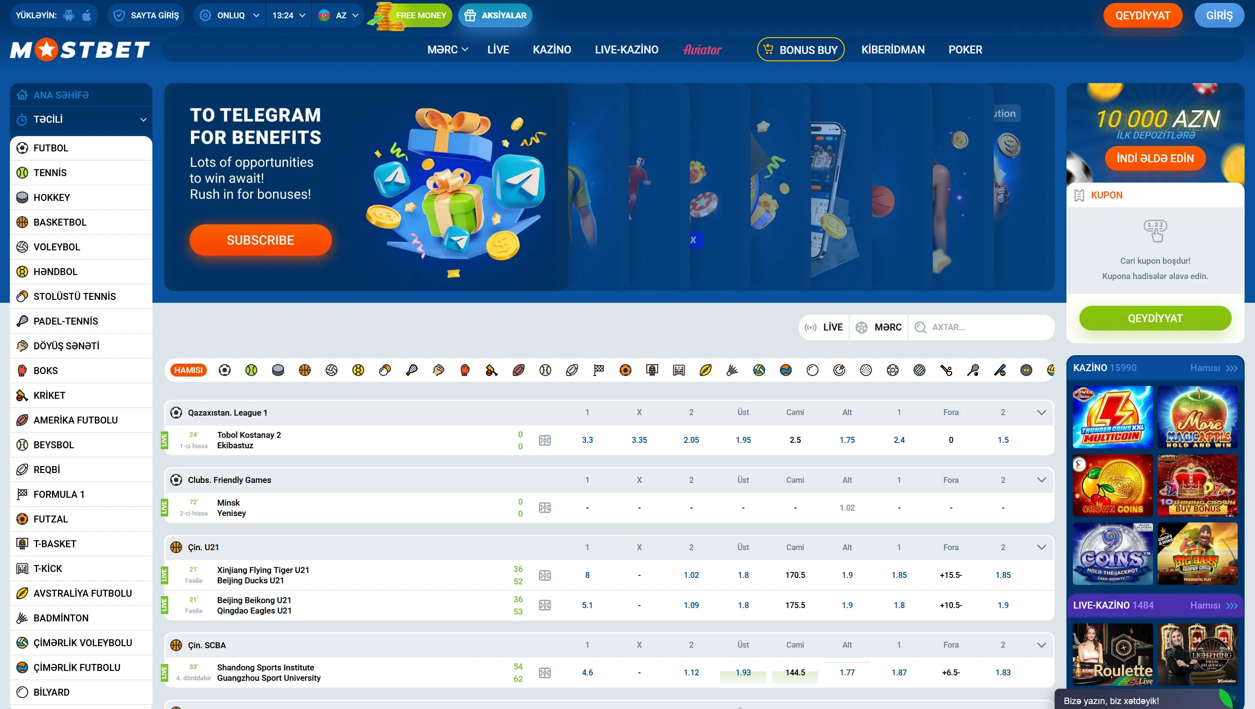 Mostbet Casino platformasının ümumi görünüşü